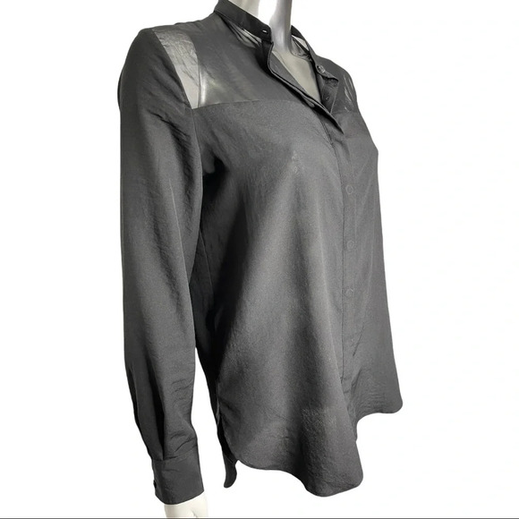 All  Saints Joelle Shirt Black Sheer Long Sleeve Blouse Button Down Shirt Size 4 - Picture 3 of 8